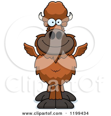Cartoon of a Happy Smiling Winged Buffalo - Royalty Free Vector Clipart by Cory Thoman