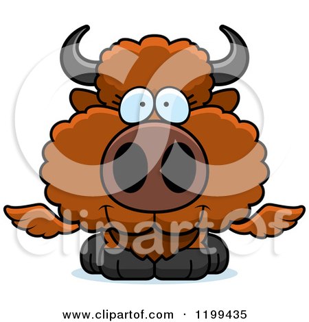 Cartoon of a Cute Happy Winged Buffalo Calf - Royalty Free Vector Clipart by Cory Thoman