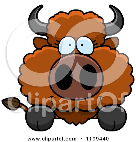 Cartoon of a Cute Buffalo Calf Hanging over a Surface or Sign - Royalty Free Vector Clipart by Cory Thoman