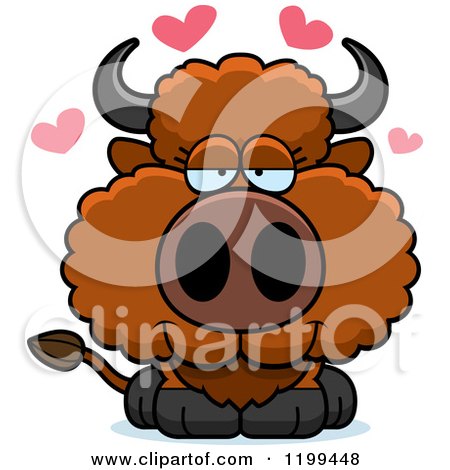 Cartoon of a Cute Loving Buffalo Calf with Hearts - Royalty Free Vector Clipart by Cory Thoman