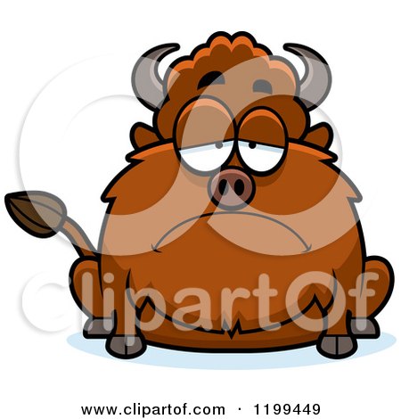 Cartoon of a Depressed Chubby Buffalo - Royalty Free Vector Clipart by Cory Thoman