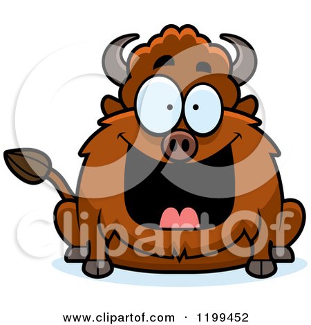 Cartoon of a Happy Grinning Chubby Buffalo - Royalty Free Vector Clipart by Cory Thoman