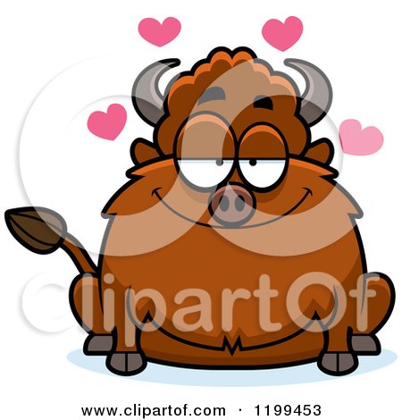Cartoon of a Loving Chubby Buffalo with Hearts - Royalty Free Vector Clipart by Cory Thoman