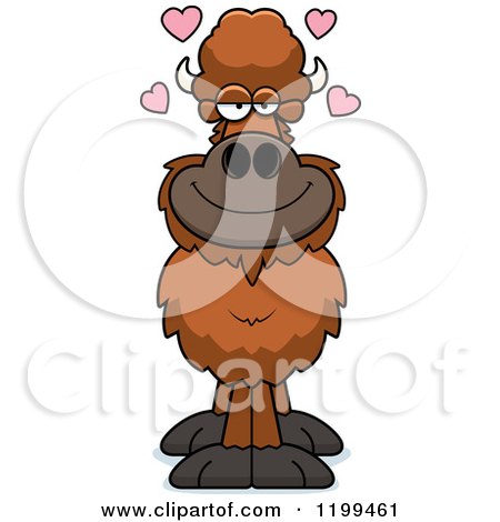 Cartoon of a Loving Buffalo with Hearts - Royalty Free Vector Clipart by Cory Thoman