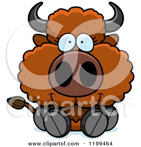 Cartoon of a Cute Sitting Buffalo Calf - Royalty Free Vector Clipart by Cory Thoman