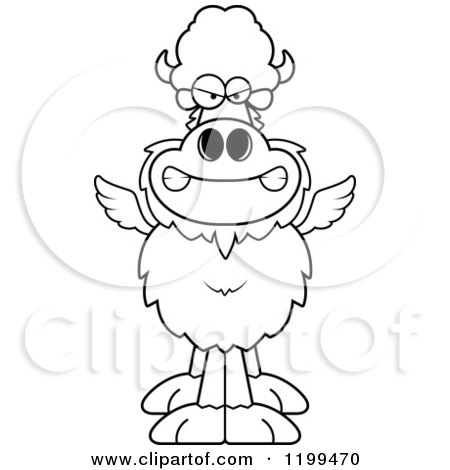 Cartoon of a Black And White Mad Winged Buffalo - Royalty Free Vector Clipart by Cory Thoman