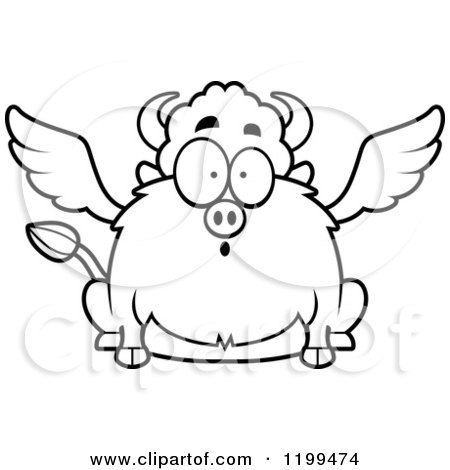 Cartoon of a Black And White Surprised Chubby Winged Buffalo - Royalty Free Vector Clipart by Cory Thoman