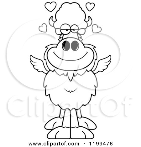 Cartoon of a Black And White Loving Winged Buffalo with Hearts - Royalty Free Vector Clipart by Cory Thoman