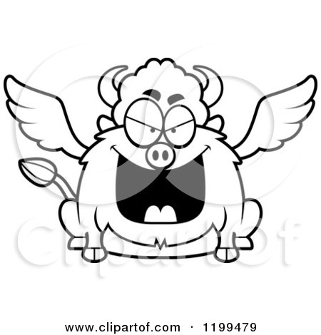 Cartoon of a Black And White Mean Chubby Winged Buffalo - Royalty Free Vector Clipart by Cory Thoman