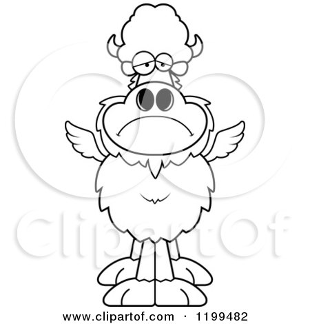 Cartoon of a Black And White Depressed Winged Buffalo - Royalty Free Vector Clipart by Cory Thoman