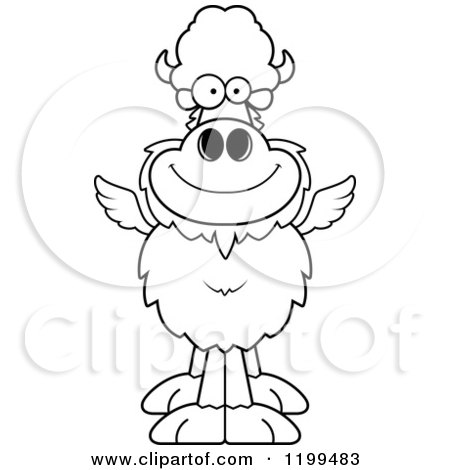 Cartoon of a Black And White Happy Smiling Winged Buffalo - Royalty Free Vector Clipart by Cory Thoman