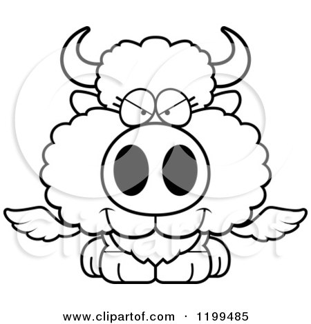 Cartoon of a Black And White Sly Winged Buffalo Calf - Royalty Free Vector Clipart by Cory Thoman