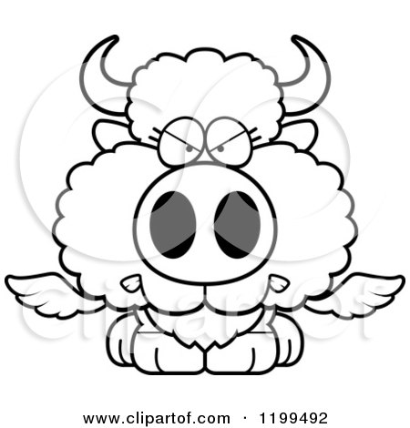 Cartoon of a Black And White Mad Winged Buffalo Calf - Royalty Free Vector Clipart by Cory Thoman
