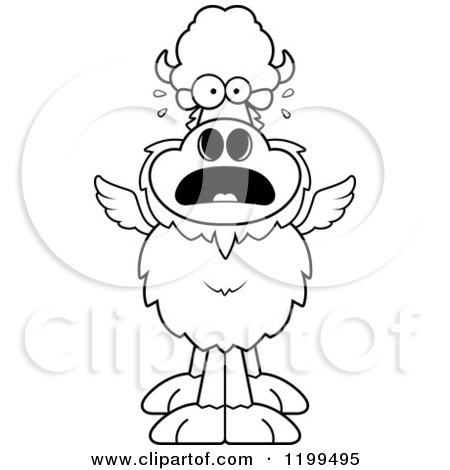 Cartoon of a Black And White Scared Winged Buffalo - Royalty Free Vector Clipart by Cory Thoman