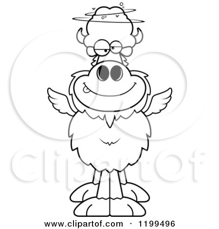 Cartoon of a Black And White Drunk Winged Buffalo - Royalty Free Vector Clipart by Cory Thoman