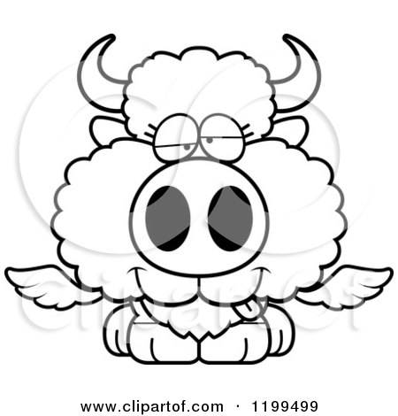 Cartoon of a Black And White Drunk Winged Buffalo Calf - Royalty Free Vector Clipart by Cory Thoman