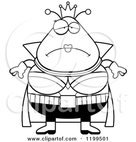 Cartoon of a Black And White Depressed Martian Queen - Royalty Free Vector Clipart by Cory Thoman