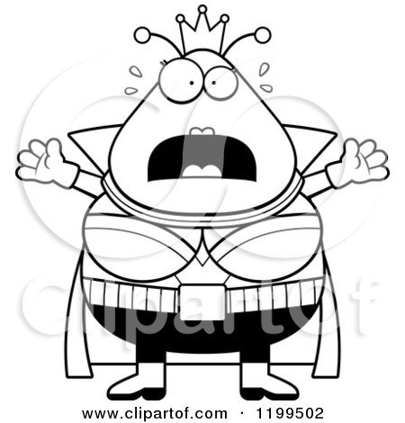 Cartoon of a Black And White Scared Martian Queen - Royalty Free Vector Clipart by Cory Thoman