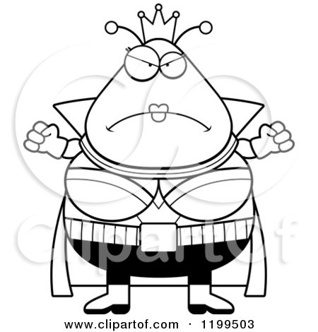 Cartoon of a Black And White Mad Martian Queen - Royalty Free Vector Clipart by Cory Thoman