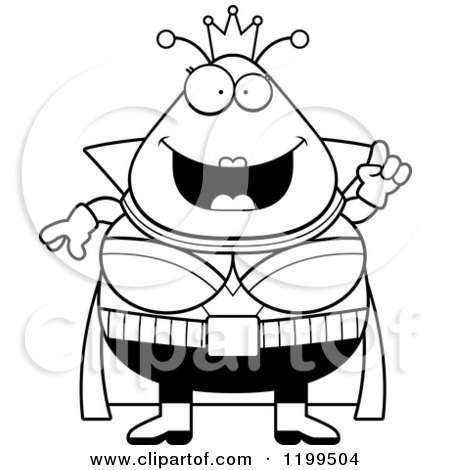 Cartoon of a Black And White Smart Martian Queen with an Idea - Royalty Free Vector Clipart by Cory Thoman
