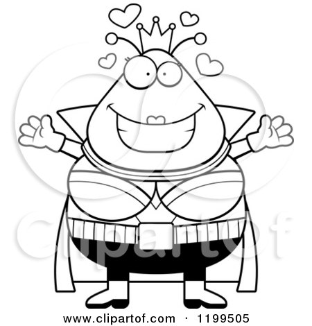 Cartoon of a Black And White Loving Martian Queen Wanting a Hug - Royalty Free Vector Clipart by Cory Thoman