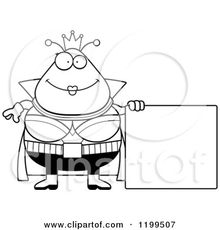 Cartoon of a Black And White Happy Martian Queen with a Sign - Royalty Free Vector Clipart by Cory Thoman