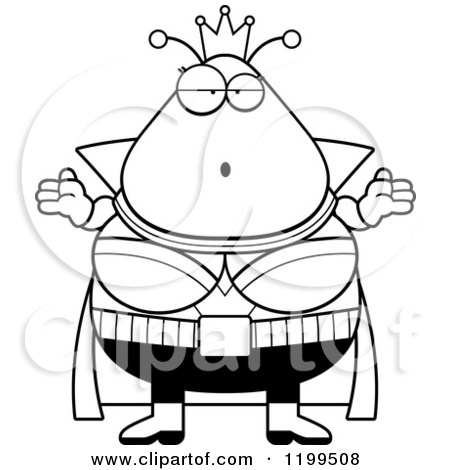 Cartoon of a Black And White Shrugging Careless Martian Queen - Royalty Free Vector Clipart by Cory Thoman