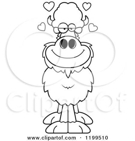 Cartoon of a Black And White Loving Buffalo with Hearts - Royalty Free Vector Clipart by Cory Thoman