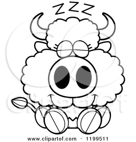 Cartoon of a Black And White Cute Sleeping Buffalo Calf - Royalty Free Vector Clipart by Cory Thoman