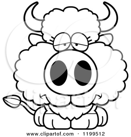 Cartoon of a Black And White Depressed Buffalo Calf - Royalty Free Vector Clipart by Cory Thoman