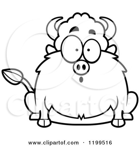 Cartoon of a Black And White Surprised Chubby Buffalo - Royalty Free Vector Clipart by Cory Thoman