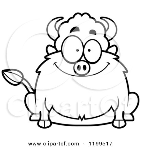 Cartoon of a Black And White Happy Smiling Chubby Buffalo - Royalty Free Vector Clipart by Cory Thoman