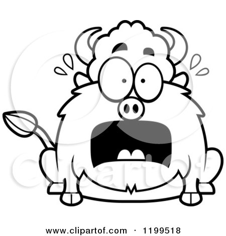 Cartoon of a Black And White Scared Chubby Buffalo - Royalty Free Vector Clipart by Cory Thoman