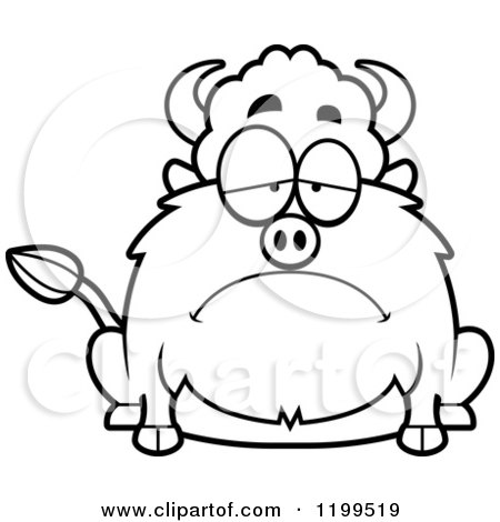 Cartoon of a Black And White Depressed Chubby Buffalo - Royalty Free Vector Clipart by Cory Thoman