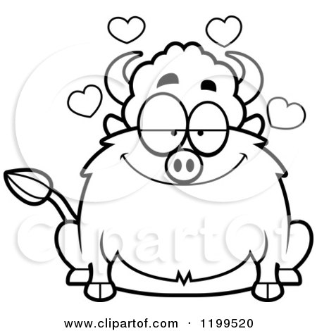 Cartoon of a Black And White Loving Chubby Buffalo with Hearts - Royalty Free Vector Clipart by Cory Thoman