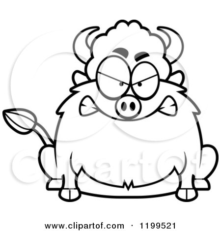 Cartoon of a Black And White Mad Chubby Buffalo - Royalty Free Vector Clipart by Cory Thoman