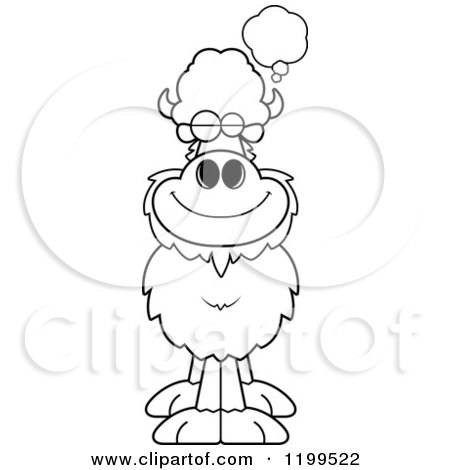 Cartoon of a Black And White Happy Dreaming Buffalo - Royalty Free Vector Clipart by Cory Thoman