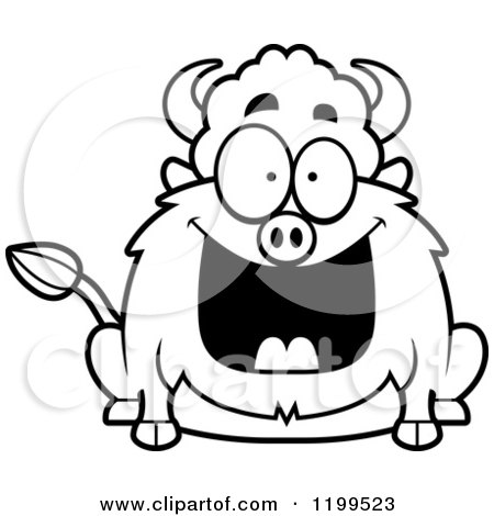 Cartoon of a Black And White Happy Grinning Chubby Buffalo - Royalty Free Vector Clipart by Cory Thoman