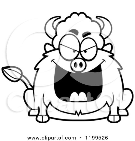 Cartoon of a Black And White Mean Chubby Buffalo - Royalty Free Vector Clipart by Cory Thoman