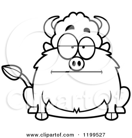 Cartoon of a Black And White Bored Chubby Buffalo - Royalty Free Vector Clipart by Cory Thoman