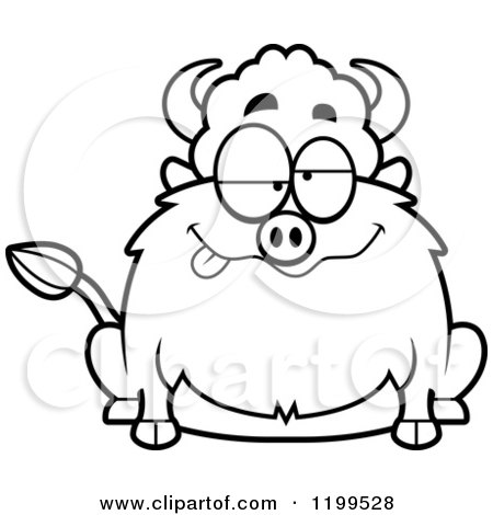 Cartoon of a Black And White Drunk Chubby Buffalo - Royalty Free Vector Clipart by Cory Thoman