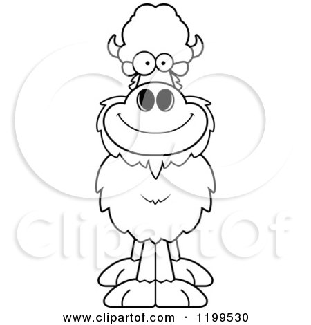 Cartoon of a Black And White Happy Smiling Buffalo - Royalty Free Vector Clipart by Cory Thoman
