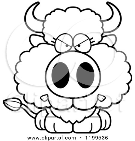 Cartoon of a Black And White Mad Buffalo Calf - Royalty Free Vector Clipart by Cory Thoman