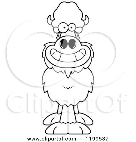 Cartoon of a Black And White Grinning Buffalo - Royalty Free Vector Clipart by Cory Thoman