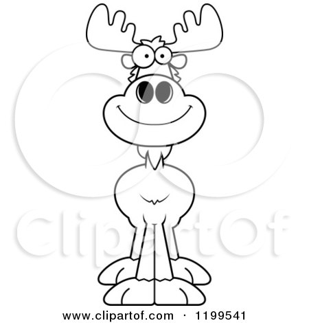 Cartoon of a Black and White Happy Smiling Moose - Royalty Free Vector Clipart by Cory Thoman