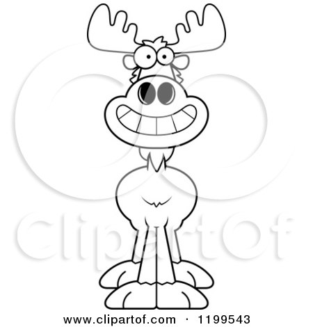 Cartoon of a Black and White Grinning Moose - Royalty Free Vector Clipart by Cory Thoman