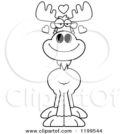 Cartoon of a Black and White Loving Moose with Hearts - Royalty Free Vector Clipart by Cory Thoman