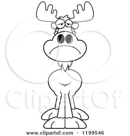 Cartoon of a Black and White Depressed Moose - Royalty Free Vector Clipart by Cory Thoman