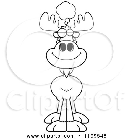 Cartoon of a Black and White Dreaming Moose - Royalty Free Vector Clipart by Cory Thoman