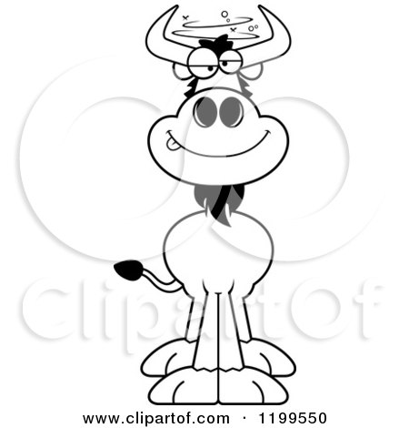 Cartoon of a Black And White Drunk Wildebeest - Royalty Free Vector Clipart by Cory Thoman